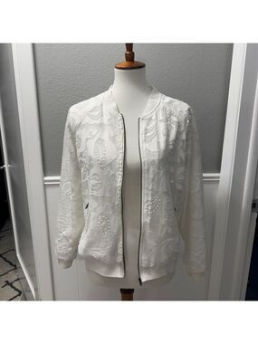 Chelsea 28 White Eyelet Lace Women's Bomber Jacket Size S